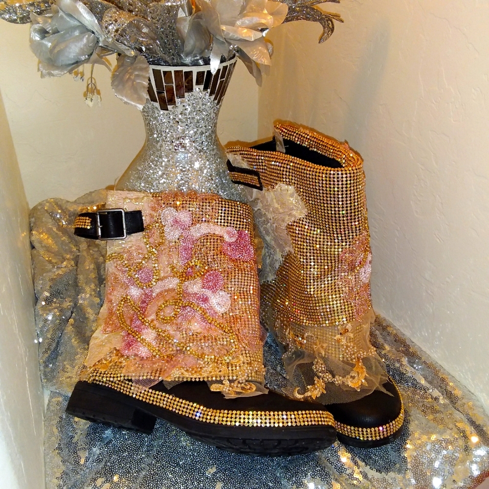 "BROOKS" Rocker Bride Crystal Biker Wedding Boots